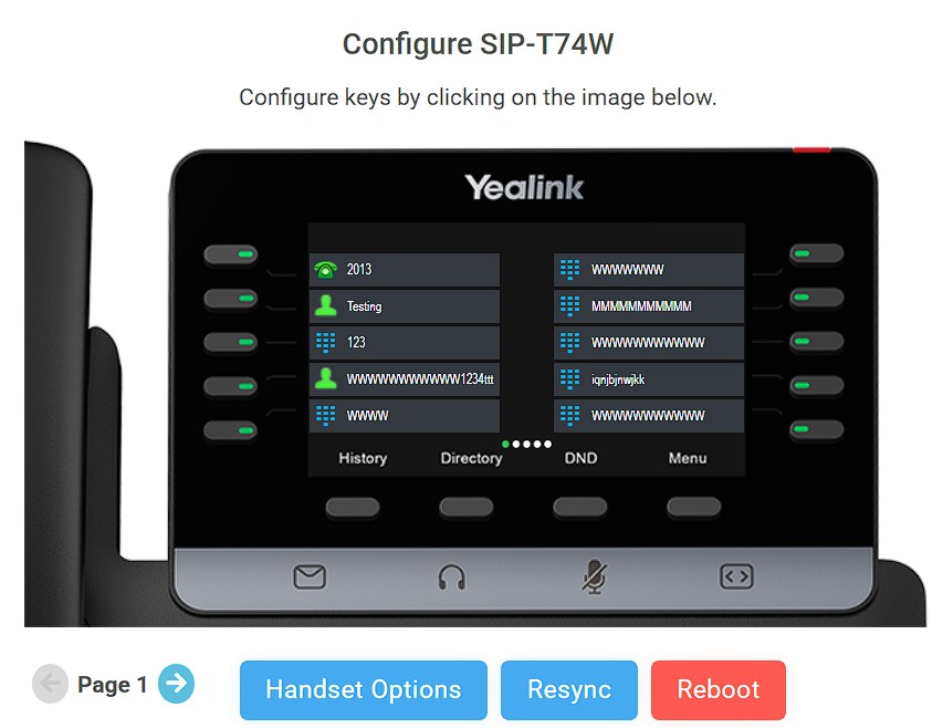 Telexico portal: configuring a Yealink SIP-T74W, with handset options, resync and reboot